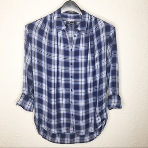 MADEWELL Central Long Sleeve Top XS Blue Plaid